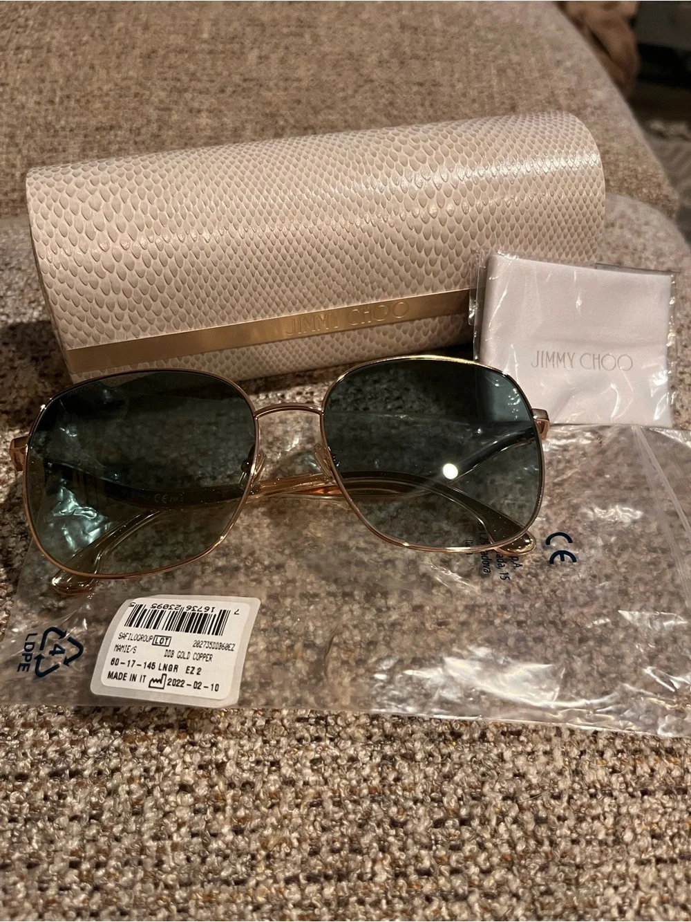 NWT Jimmy Choo MAMIE/S Gold Frame Sunglasses with Gradient Gray Lenses